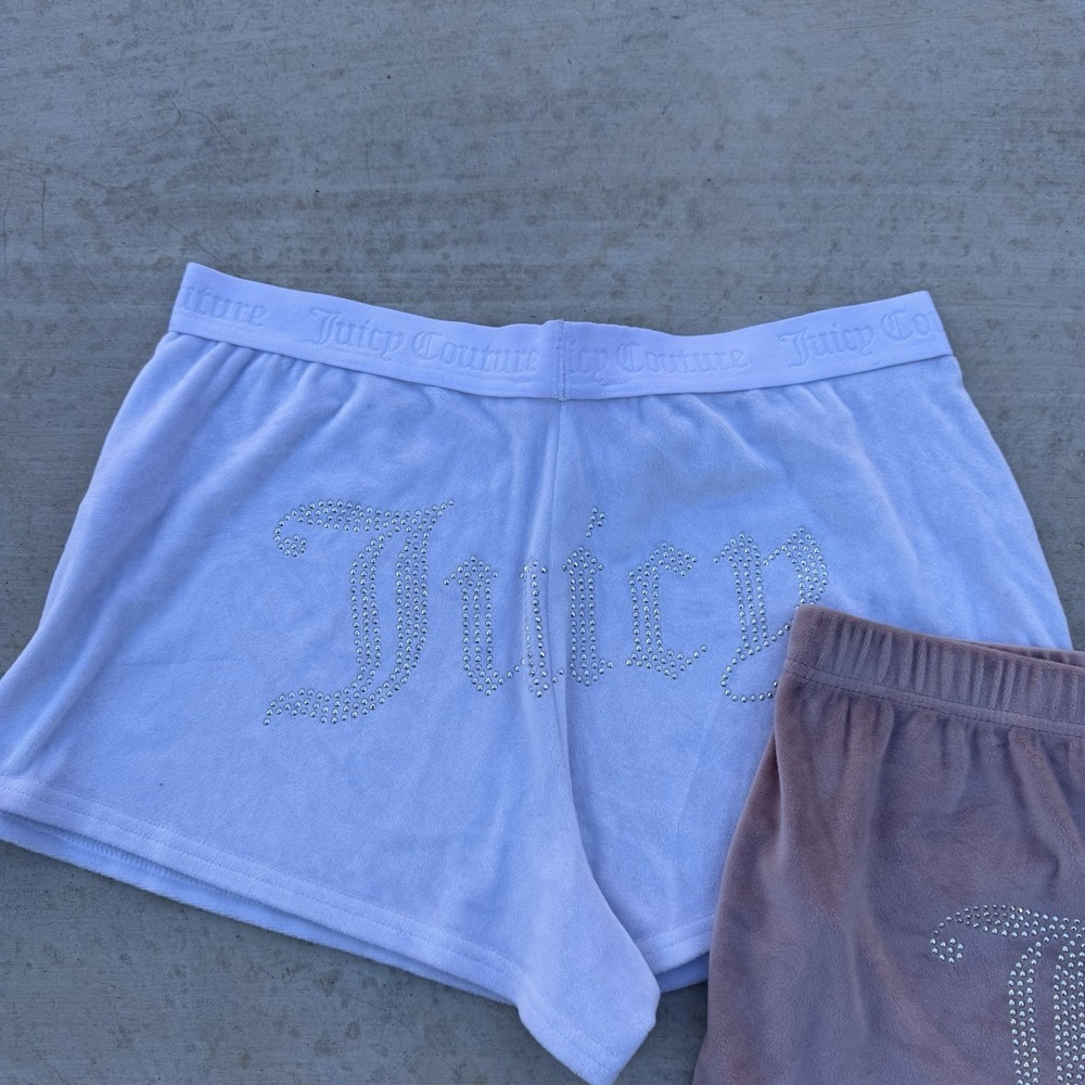 Pair Juicy Couture Sleepwear Velour Shorts Pink Womens Size Large Spell Out Logo - Picture 2 of 6